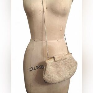 Vintage 1940s Carla Marchi handmade hand beaded Cream beaded clutch bag purse